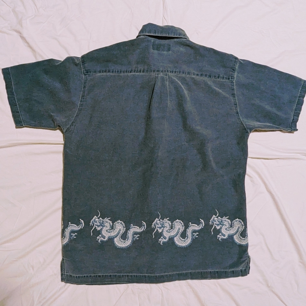 Vintage Colo Wear Button Down Shirt Short Sleeve Cotton Dragon Print Y2K  Medium - Picture 2 of 10